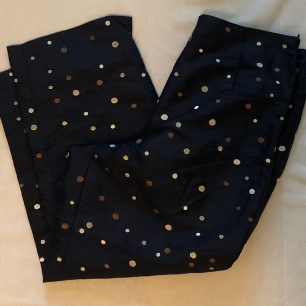 TALBOTS NAVY POLKA DOT SILK CAPRIS‎ 6P